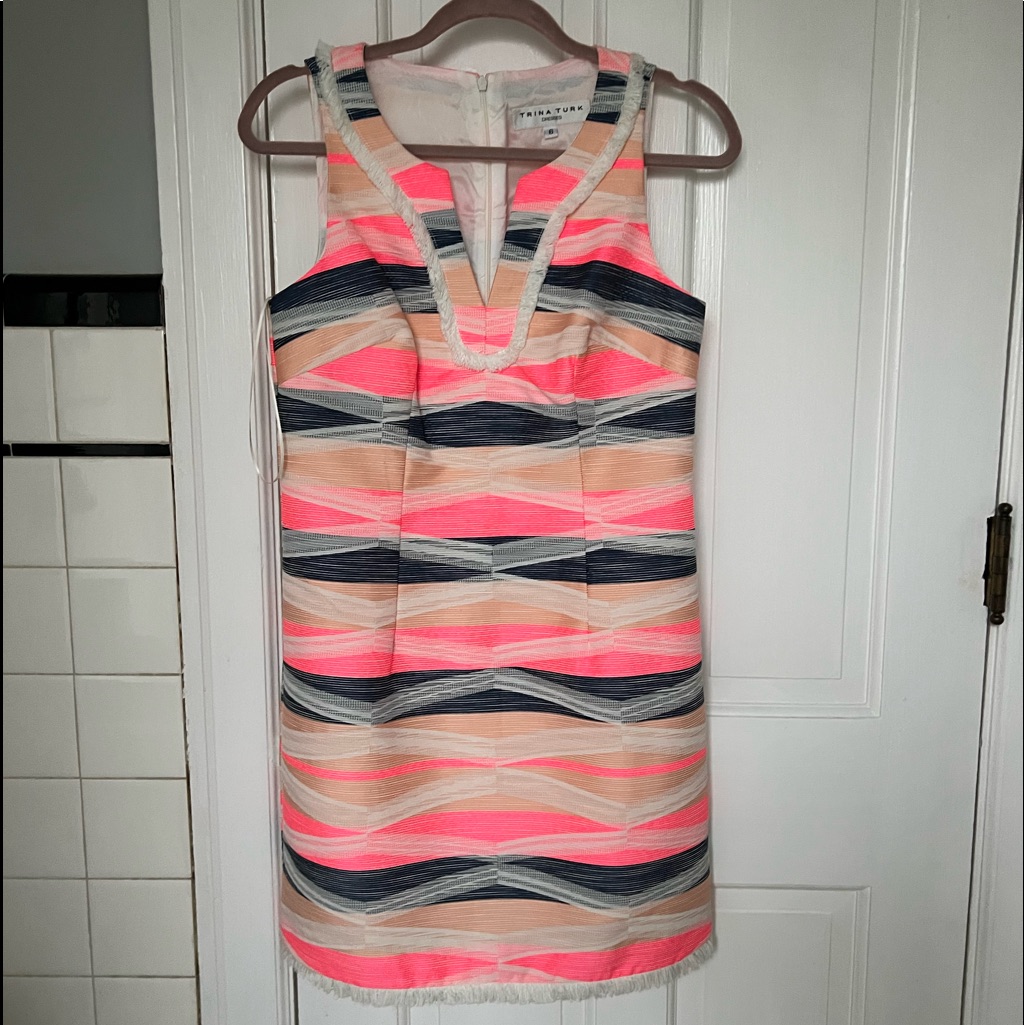 Size 6 Trina Turk Sleevless Delmi Jacquard Striped Shift Dress